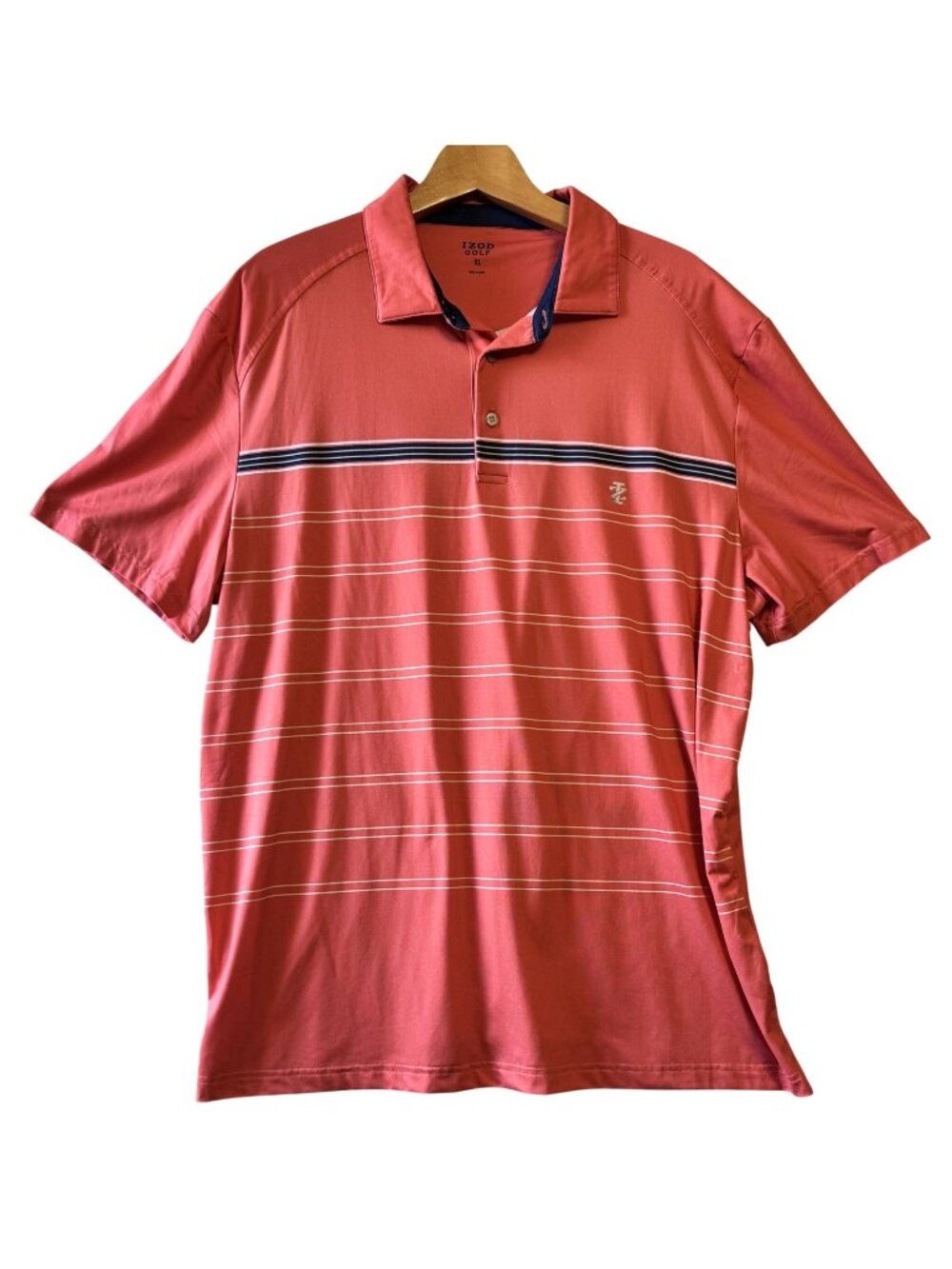 Izod Golf Mens Moisture-Wicking Striped Polo Shirt XL Coral Polyester Elastane